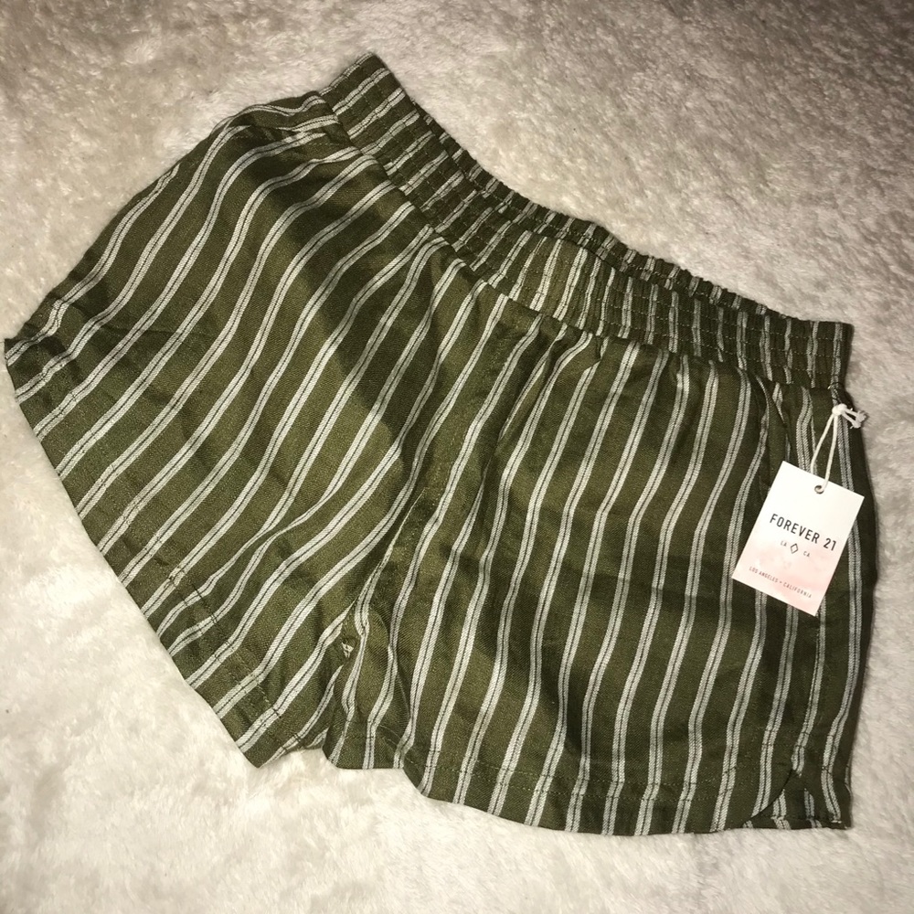 green & white striped shorts
